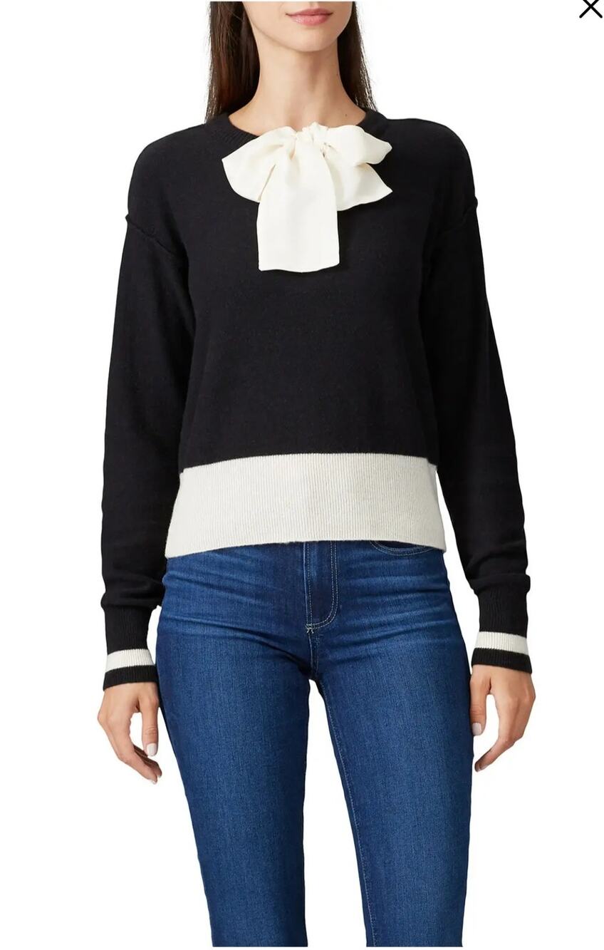 Sweet Baby Jaime black and white bow wool cashmere long sleeve sweater S preppy